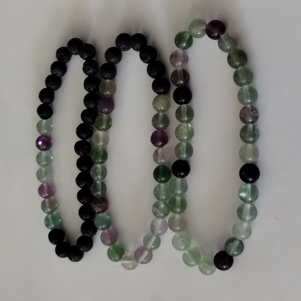 Fluorite & Black Lava Stone Bracelets, Handcrafted